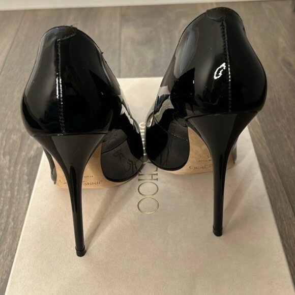 Jimmy Choo Anouk 120 Patent Leather Pumps Stiletto Heels Point Toe Black - Picture 3 of 7